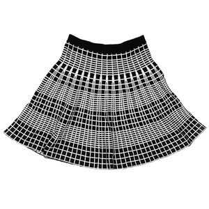 Chelsea & Theodore Black White Pleated Skater Skirt A-Line Windowpane Size Small
